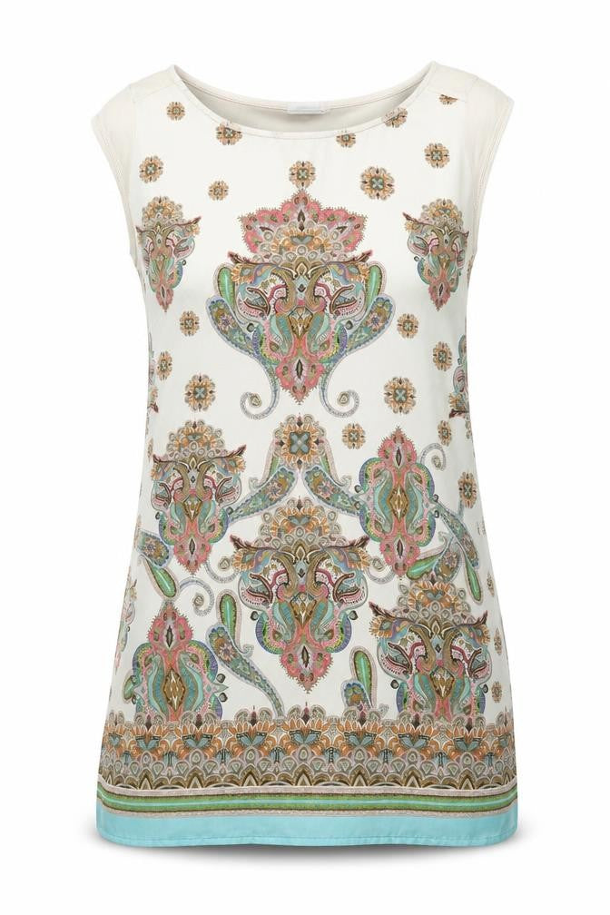 Promod Womens Ivory Paisley Polyester Basic Blouse Size S Round Neck