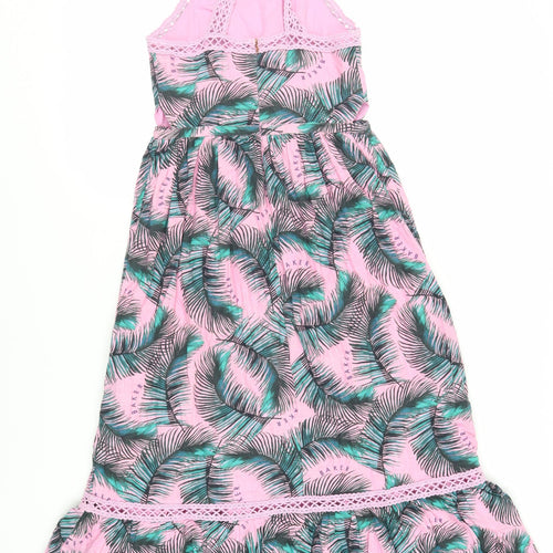 Ted Baker Girls Pink Geometric Cotton A-Line Size 11 Years Halter Button - Ruffle