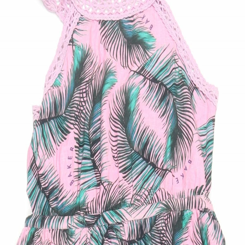 Ted Baker Girls Pink Geometric Cotton A-Line Size 11 Years Halter Button - Ruffle