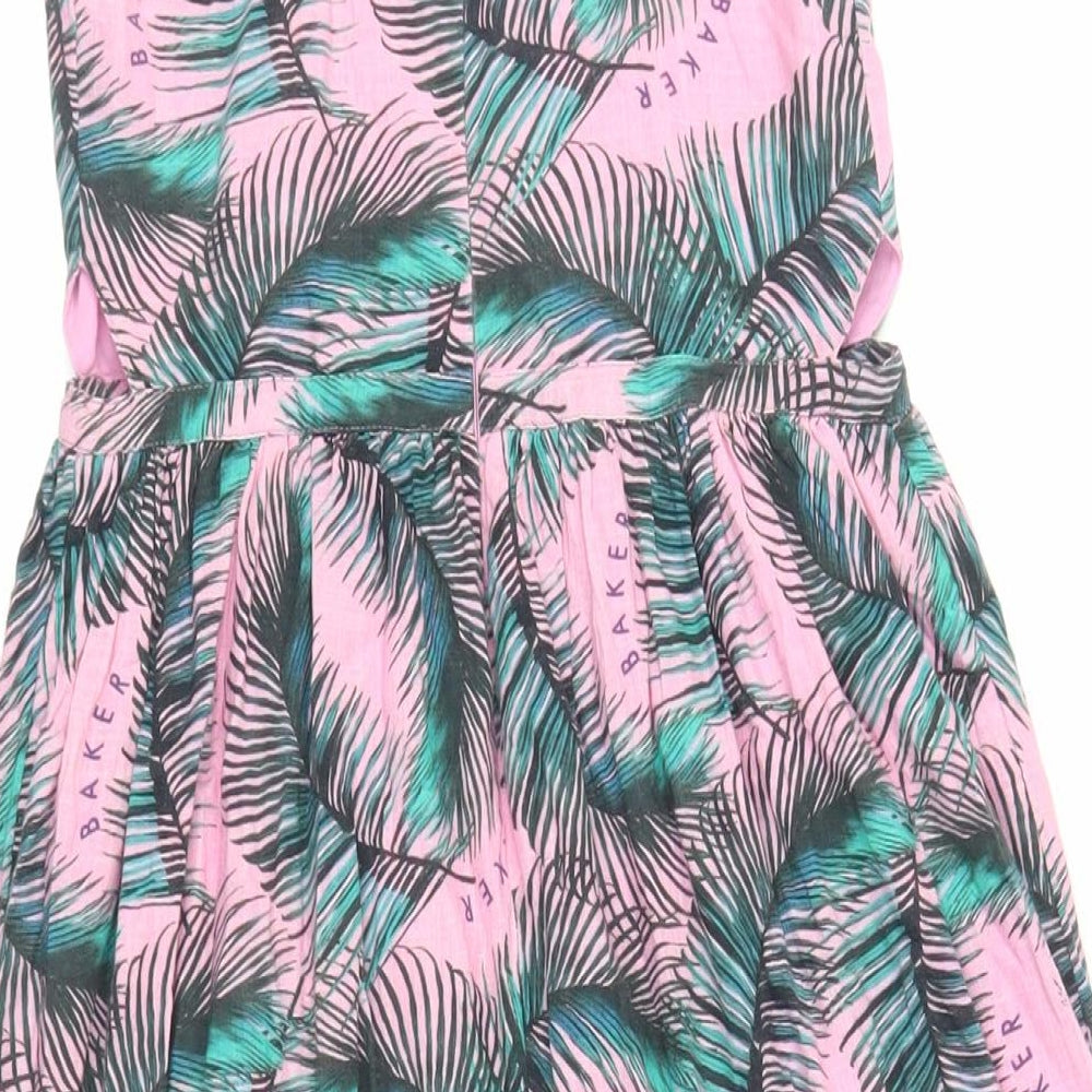 Ted Baker Girls Pink Geometric Cotton A-Line Size 11 Years Halter Button - Ruffle