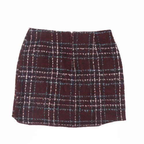 New Look Womens Red Plaid Acrylic Mini Skirt Size 10 Zip - Lined
