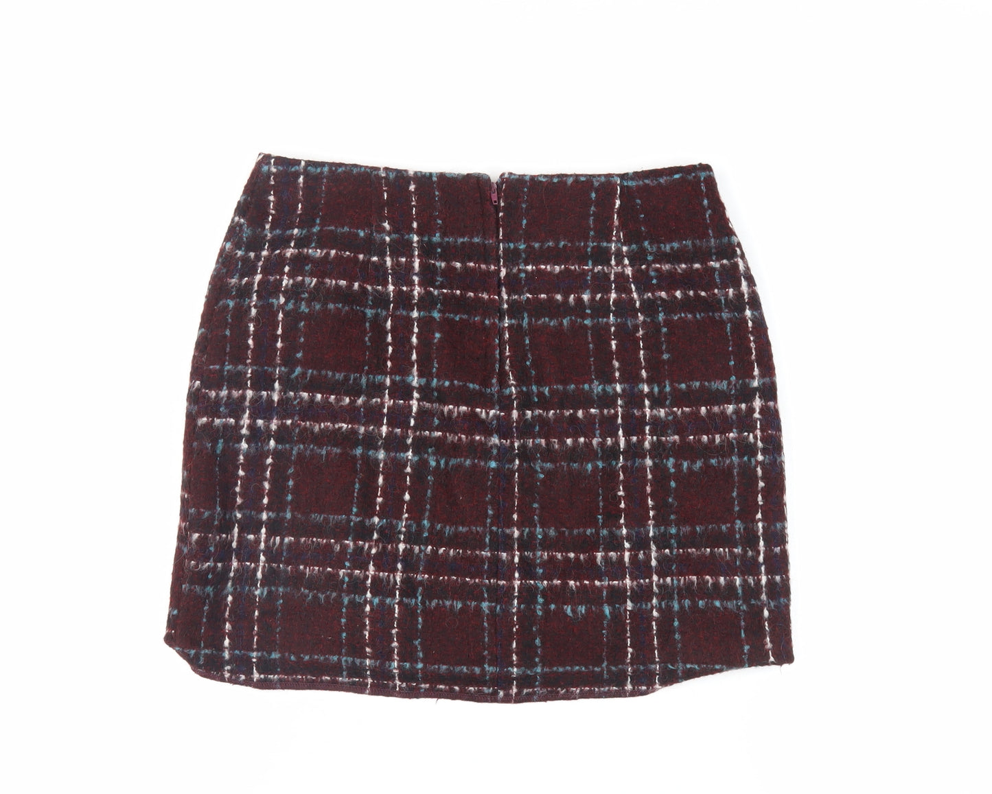 New Look Womens Red Plaid Acrylic Mini Skirt Size 10 Zip - Lined