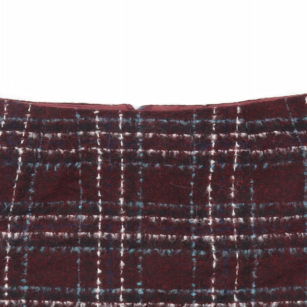 New Look Womens Red Plaid Acrylic Mini Skirt Size 10 Zip - Lined