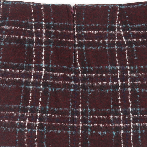 New Look Womens Red Plaid Acrylic Mini Skirt Size 10 Zip - Lined
