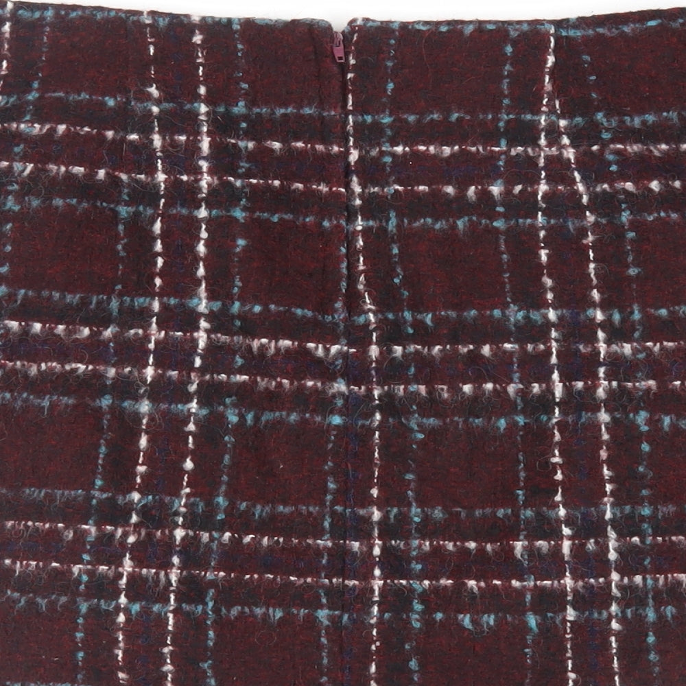 New Look Womens Red Plaid Acrylic Mini Skirt Size 10 Zip - Lined
