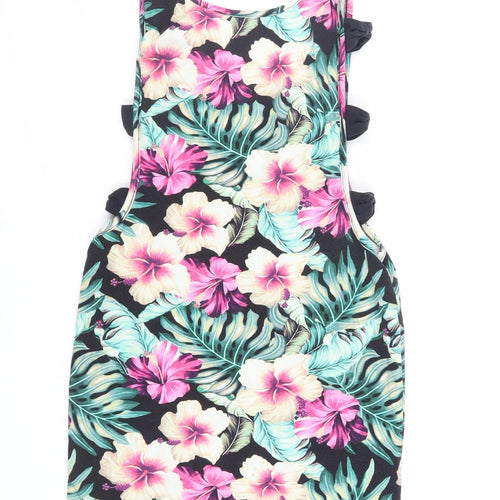 ASOS Womens Multicoloured Floral Cotton Bodycon Size 8 Round Neck Pullover - Bow Detail