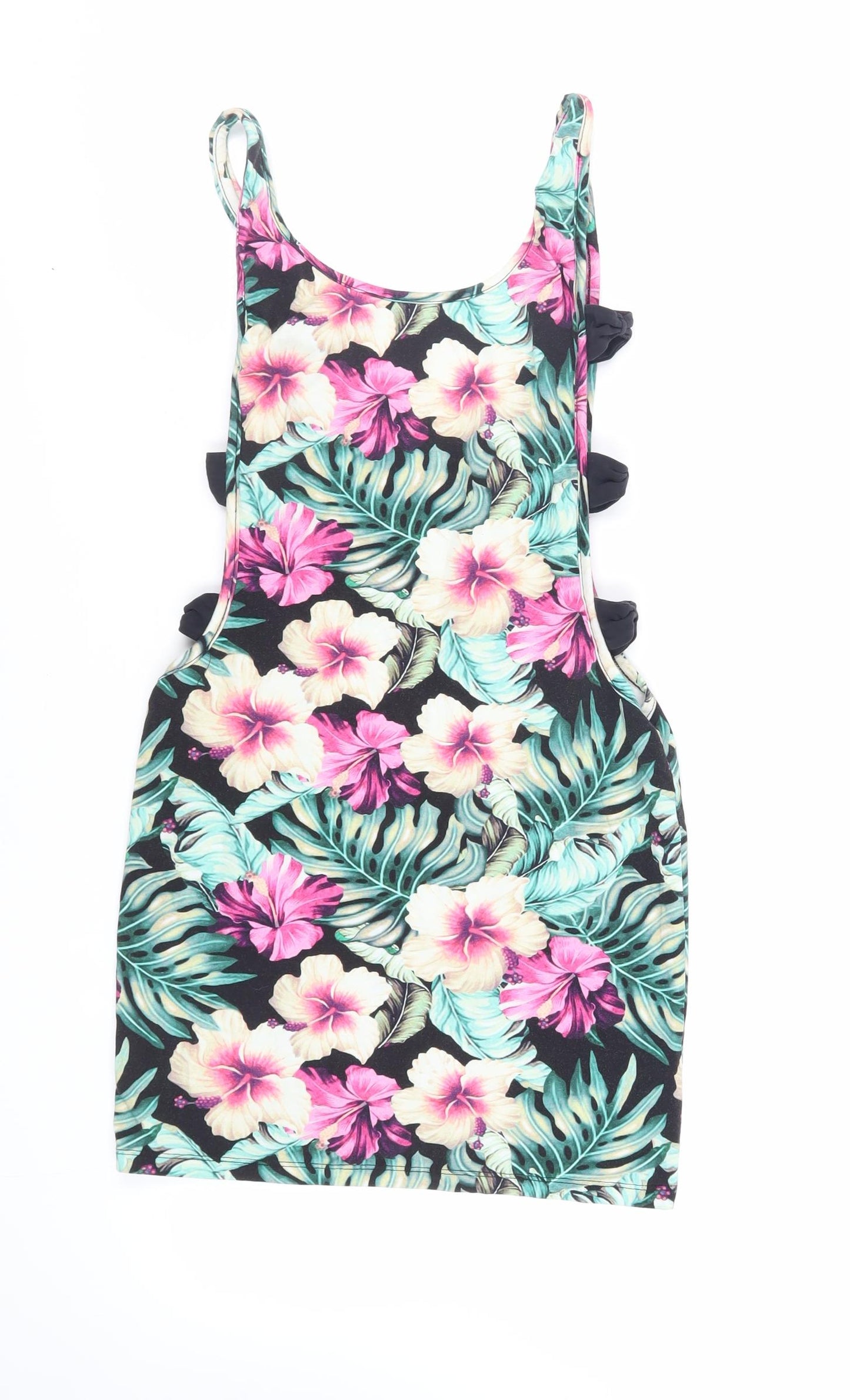 ASOS Womens Multicoloured Floral Cotton Bodycon Size 8 Round Neck Pullover - Bow Detail