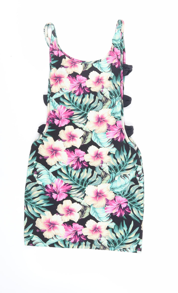 ASOS Womens Multicoloured Floral Cotton Bodycon Size 8 Round Neck Pullover - Bow Detail