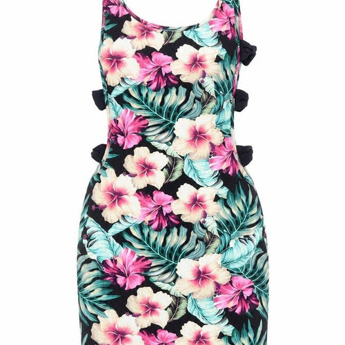 ASOS Womens Multicoloured Floral Cotton Bodycon Size 8 Round Neck Pullover - Bow Detail