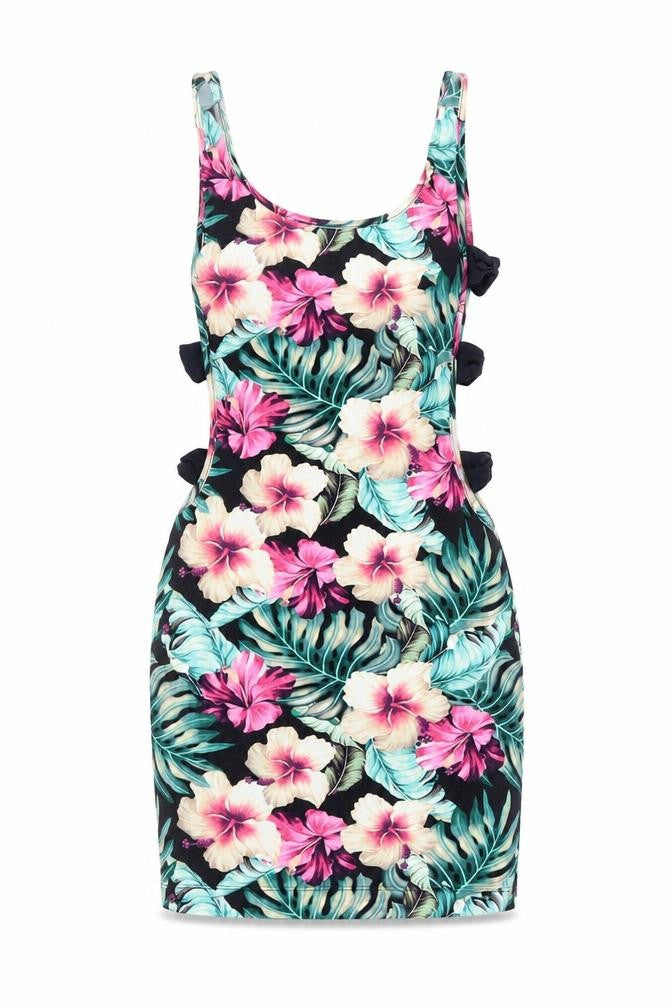 ASOS Womens Multicoloured Floral Cotton Bodycon Size 8 Round Neck Pullover - Bow Detail