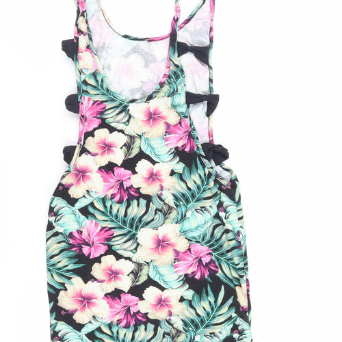 ASOS Womens Multicoloured Floral Cotton Bodycon Size 8 Round Neck Pullover - Bow Detail