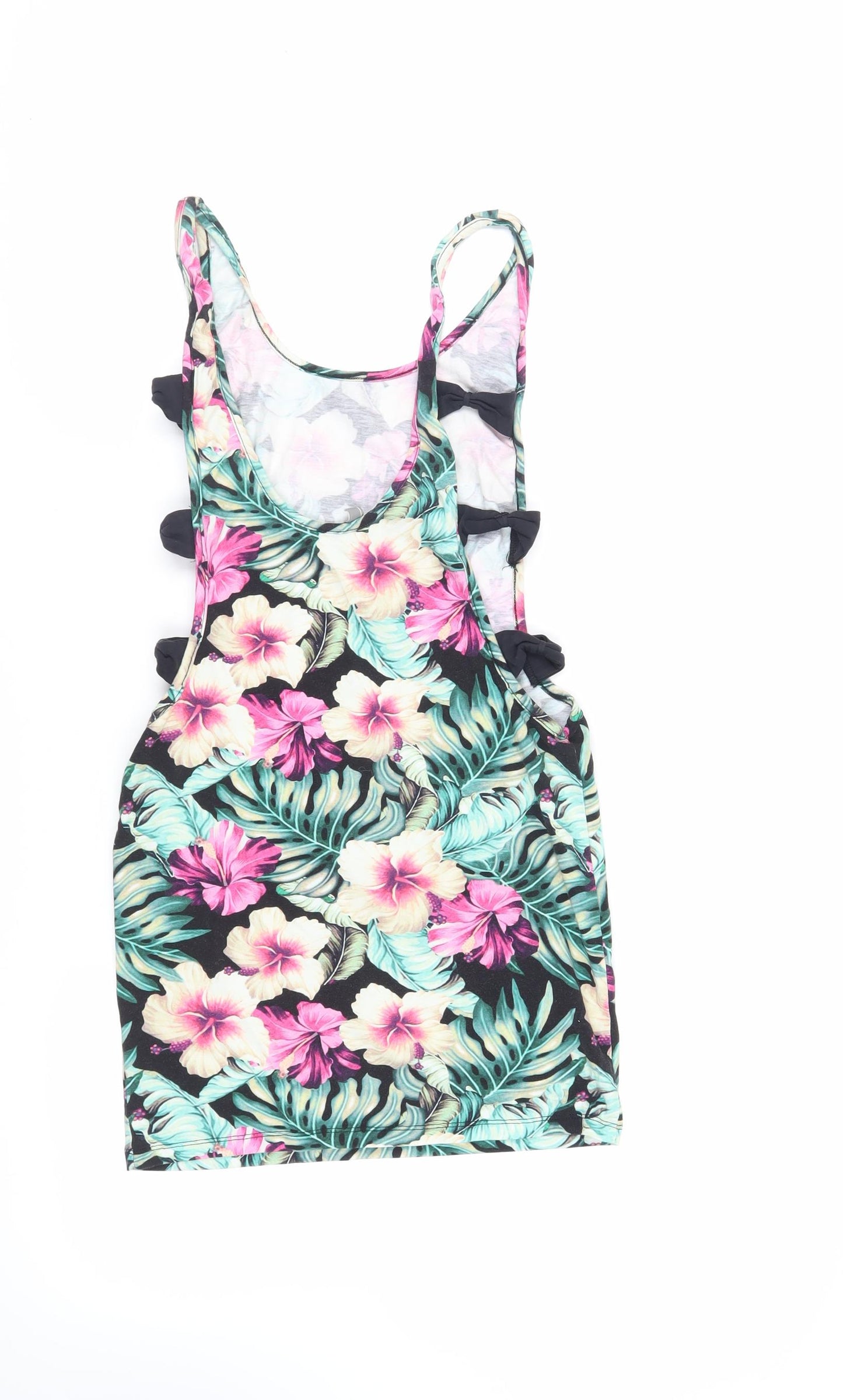 ASOS Womens Multicoloured Floral Cotton Bodycon Size 8 Round Neck Pullover - Bow Detail