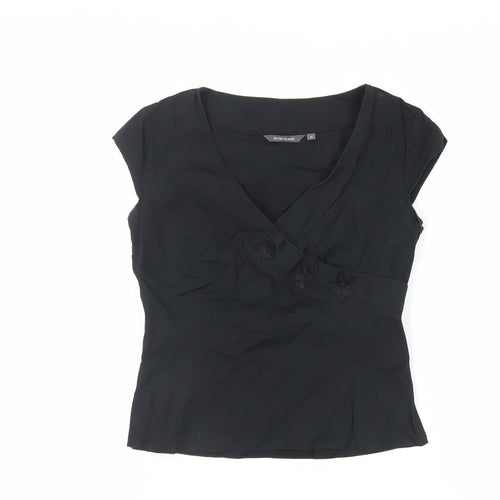 River Island Womens Black Cotton Basic Blouse Size 10 V-Neck - Wrap Front Detail