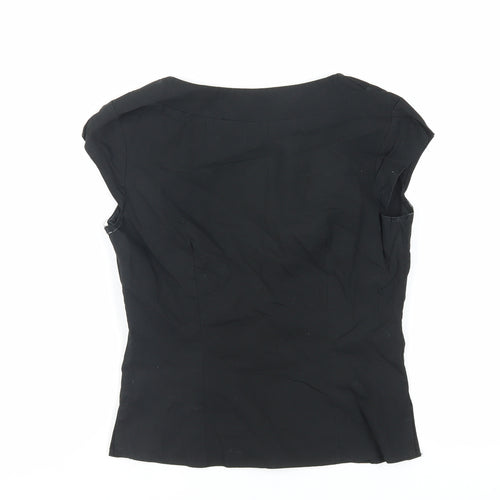 River Island Womens Black Cotton Basic Blouse Size 10 V-Neck - Wrap Front Detail