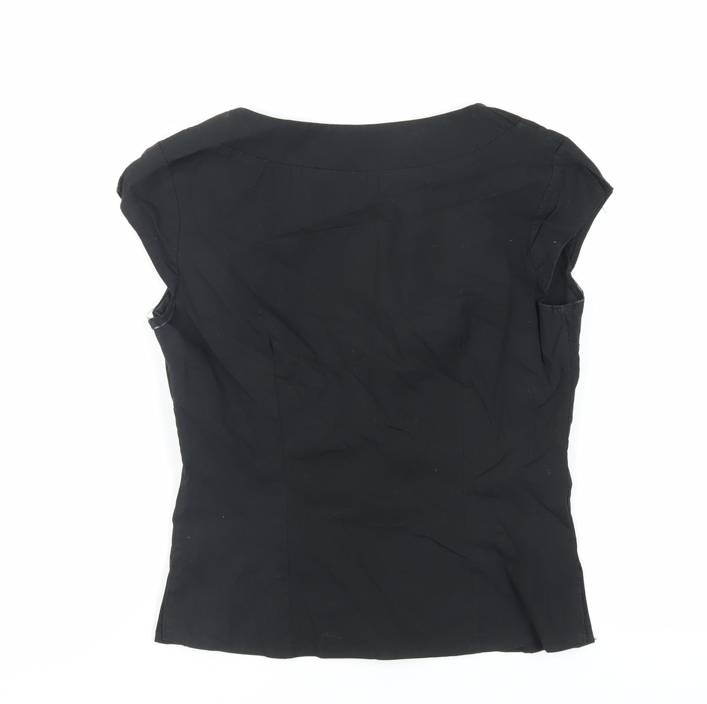 River Island Womens Black Cotton Basic Blouse Size 10 V-Neck - Wrap Front Detail
