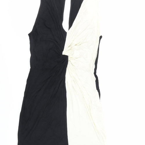 ASOS Womens Black Colourblock Viscose Bodycon Size 10 V-Neck Button - Cut Out Back Detail