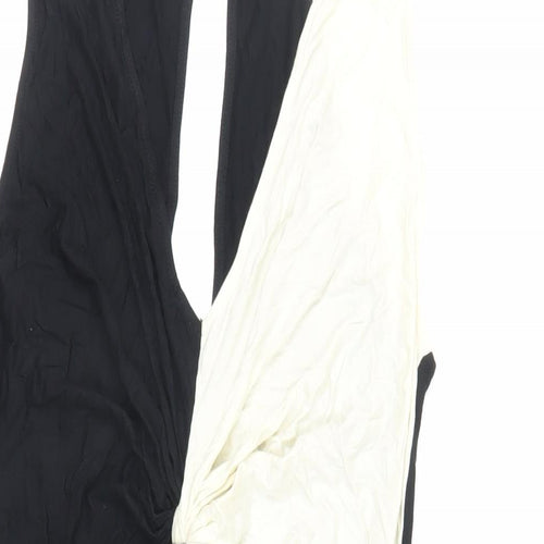 ASOS Womens Black Colourblock Viscose Bodycon Size 10 V-Neck Button - Cut Out Back Detail