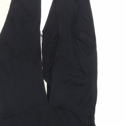 ASOS Womens Black Colourblock Viscose Bodycon Size 10 V-Neck Button - Cut Out Back Detail