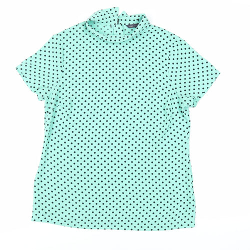 Marks and Spencer Womens Green Polka Dot Polyester Basic Blouse Size 10 Collared