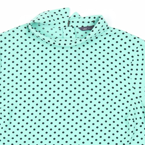 Marks and Spencer Womens Green Polka Dot Polyester Basic Blouse Size 10 Collared