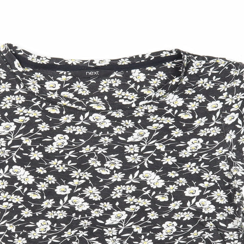 NEXT Womens Black Floral Cotton Basic T-Shirt Size 6 Round Neck - Crocheted Lace Detail