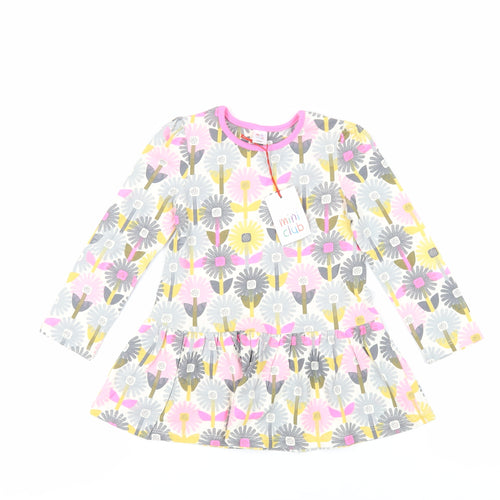 Mini Club Girls Multicoloured Floral Cotton Pullover T-Shirt Size 2-3 Years Crew Neck Pullover - Peplum