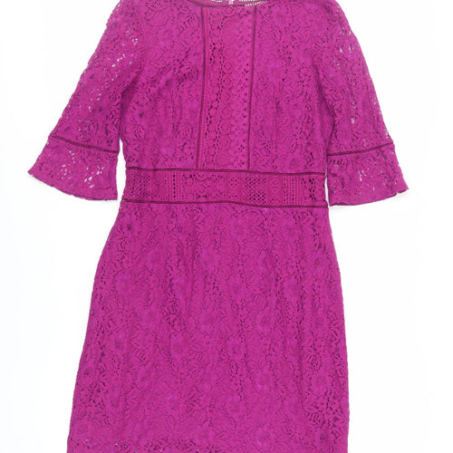 Oasis Womens Purple Cotton A-Line Size S Round Neck Zip