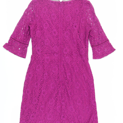 Oasis Womens Purple Cotton A-Line Size S Round Neck Zip