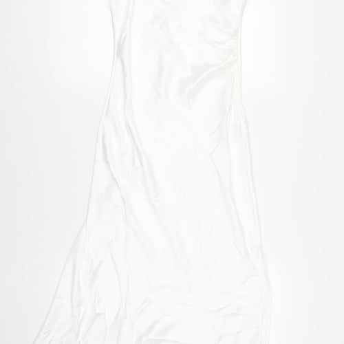 Zara Womens White Polyester Slip Dress Size M Square Neck Zip