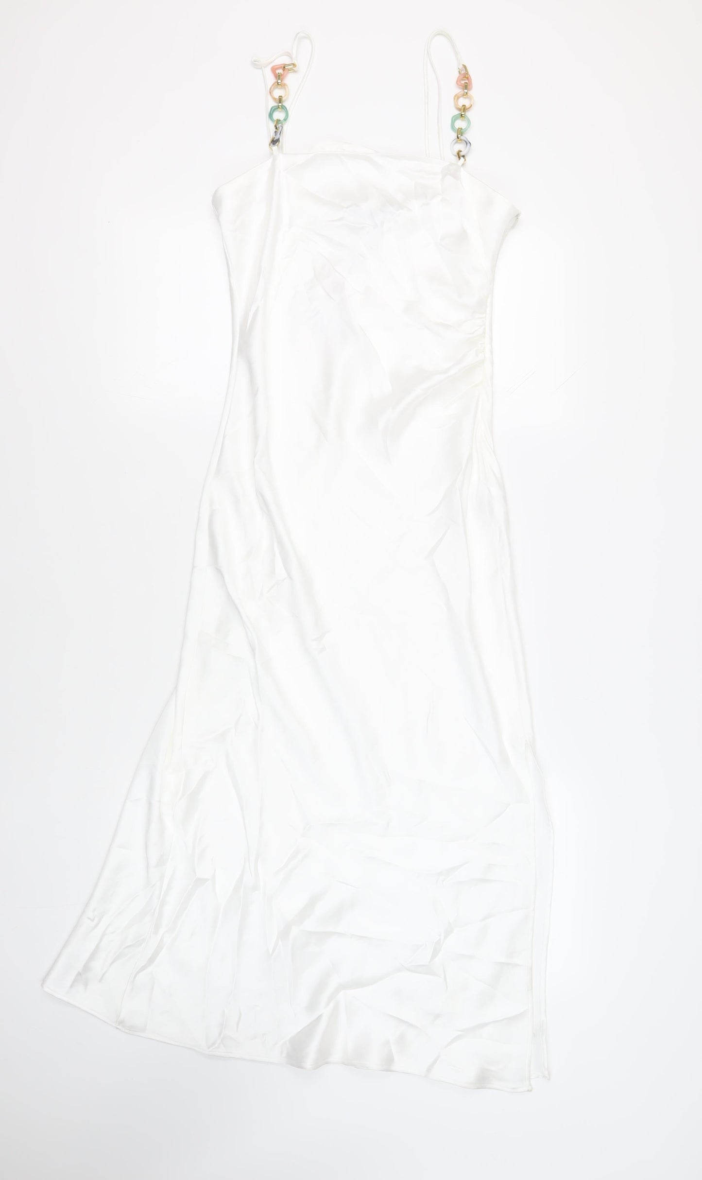 Zara Womens White Polyester Slip Dress Size M Square Neck Zip