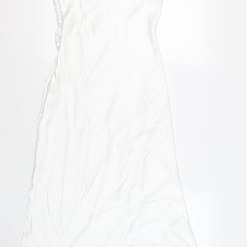 Zara Womens White Polyester Slip Dress Size M Square Neck Zip