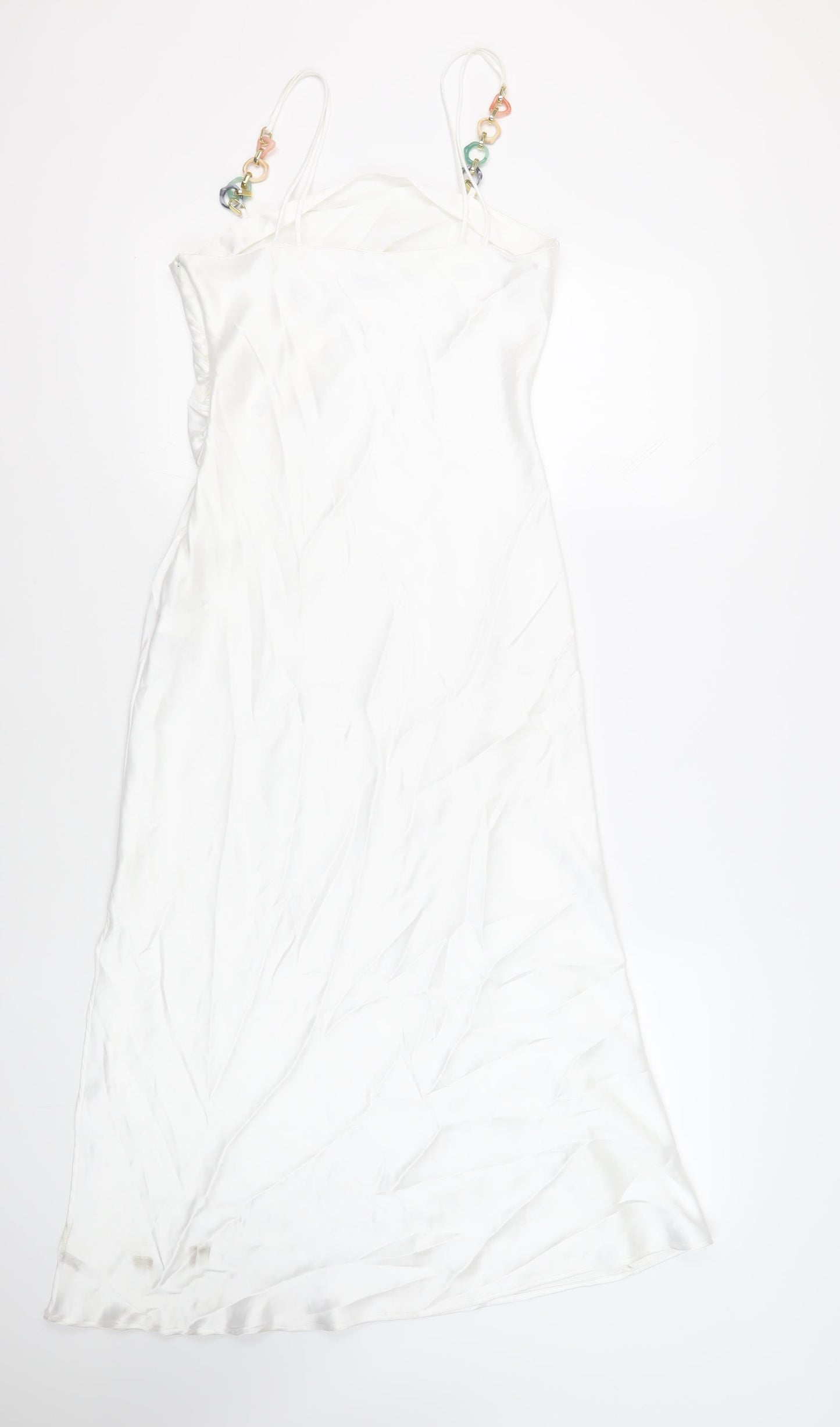 Zara Womens White Polyester Slip Dress Size M Square Neck Zip
