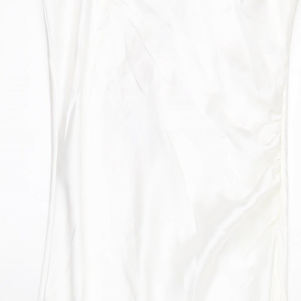 Zara Womens White Polyester Slip Dress Size M Square Neck Zip