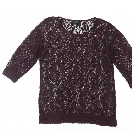 NEXT Womens Purple Polyester Basic Blouse Size 10 Round Neck - Sheer