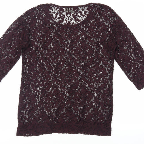 NEXT Womens Purple Polyester Basic Blouse Size 10 Round Neck - Sheer