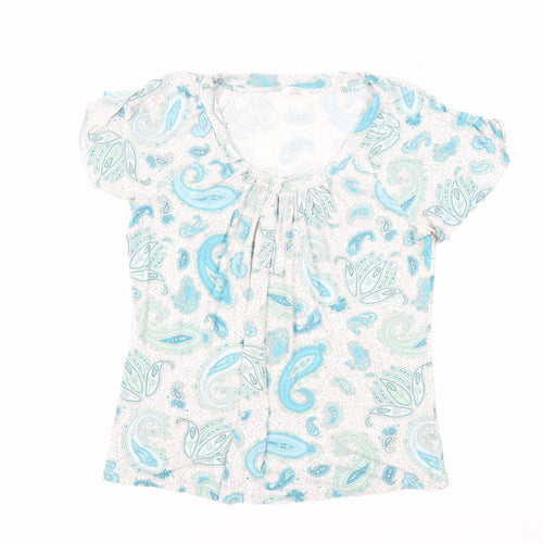 Marks and Spencer Womens Blue Paisley Viscose Basic T-Shirt Size 14 Round Neck