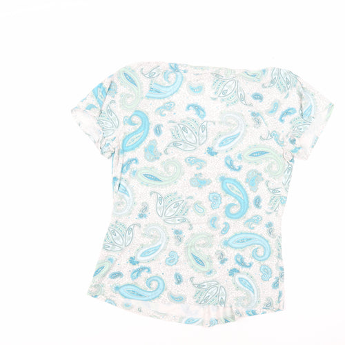 Marks and Spencer Womens Blue Paisley Viscose Basic T-Shirt Size 14 Round Neck