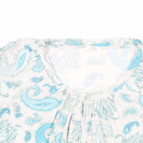 Marks and Spencer Womens Blue Paisley Viscose Basic T-Shirt Size 14 Round Neck
