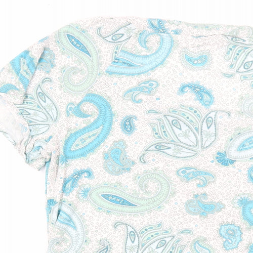 Marks and Spencer Womens Blue Paisley Viscose Basic T-Shirt Size 14 Round Neck