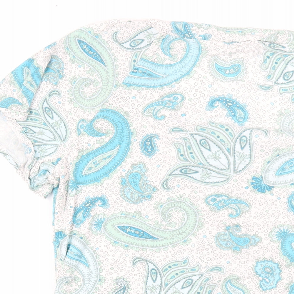 Marks and Spencer Womens Blue Paisley Viscose Basic T-Shirt Size 14 Round Neck