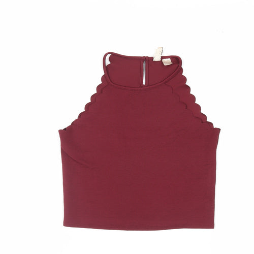 Divided by H&M Womens Red Polyester Cropped Tank Size M Round Neck - Scallop Edge