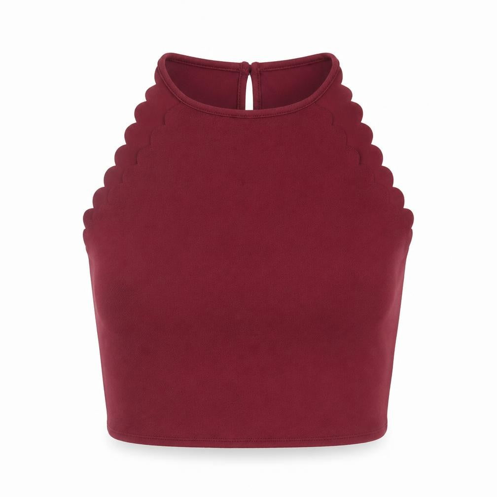 Divided by H&M Womens Red Polyester Cropped Tank Size M Round Neck - Scallop Edge