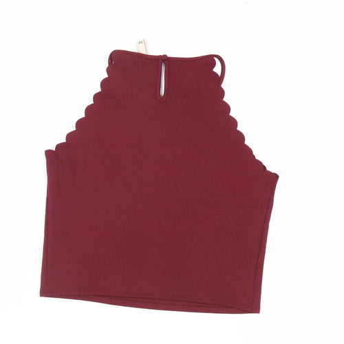 Divided by H&M Womens Red Polyester Cropped Tank Size M Round Neck - Scallop Edge