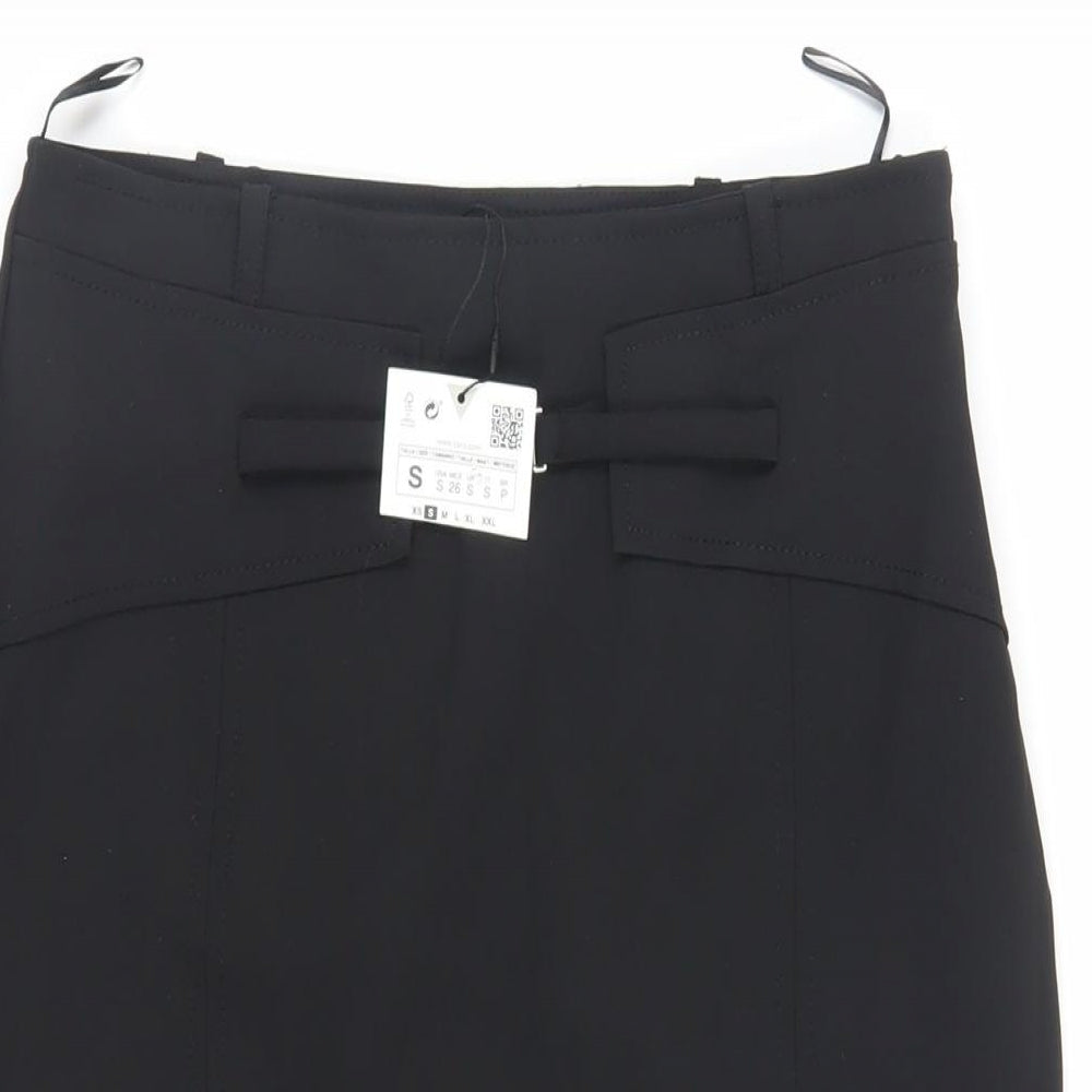 Zara Womens Black Polyester Straight & Pencil Skirt Size S Zip