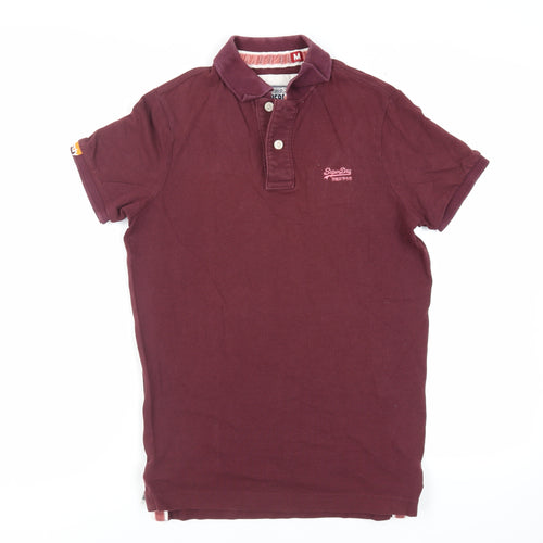 Superdry Mens Purple Cotton Polo Size M Collared Button - Logo