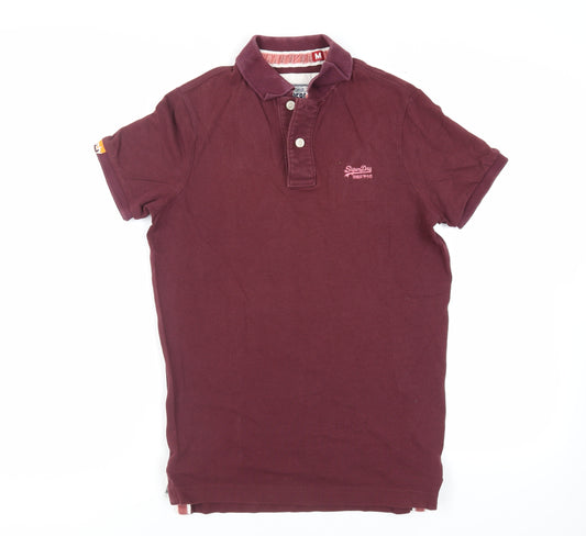 Superdry Mens Purple Cotton Polo Size M Collared Button - Logo