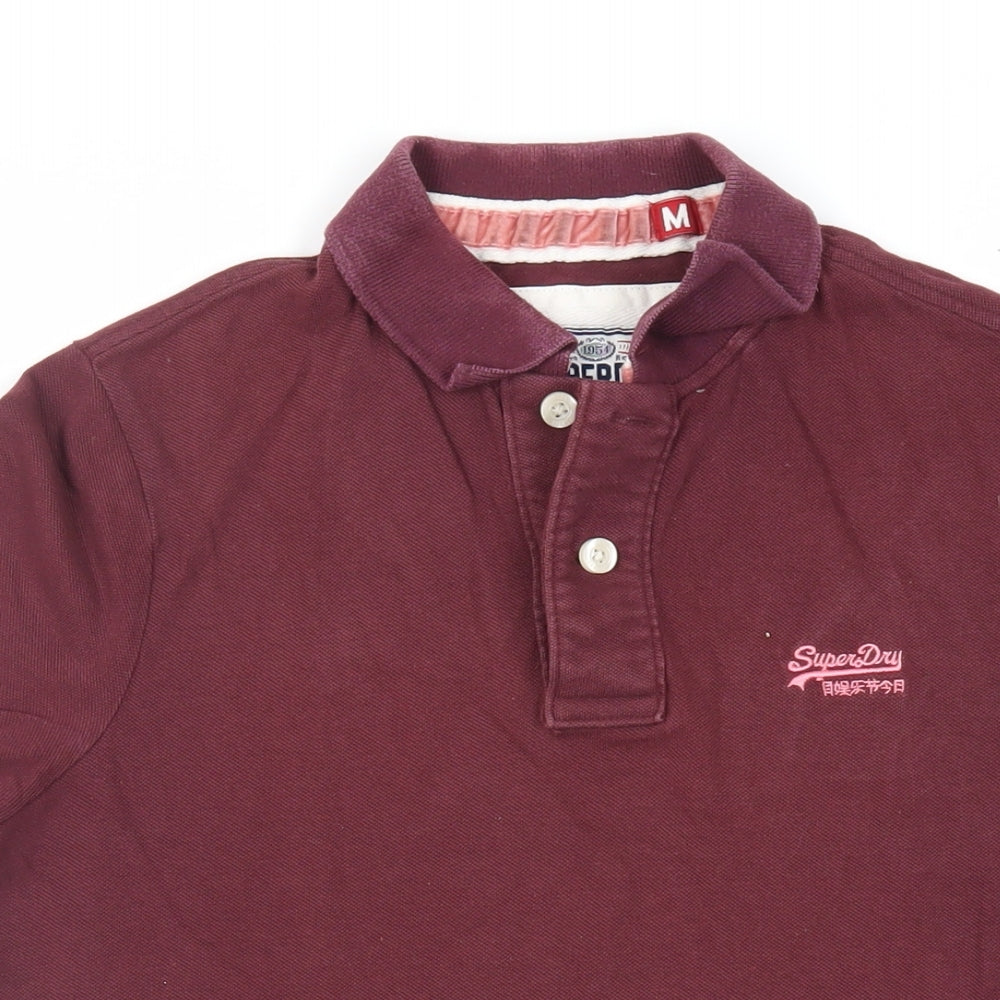 Superdry Mens Purple Cotton Polo Size M Collared Button - Logo