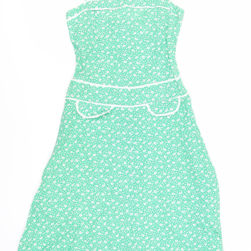 Topshop Womens Green Floral Cotton Tank Dress Size 10 Square Neck Zip