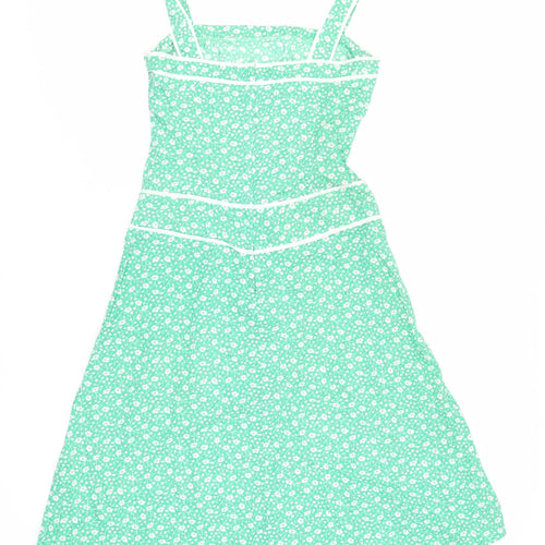 Topshop Womens Green Floral Cotton Tank Dress Size 10 Square Neck Zip