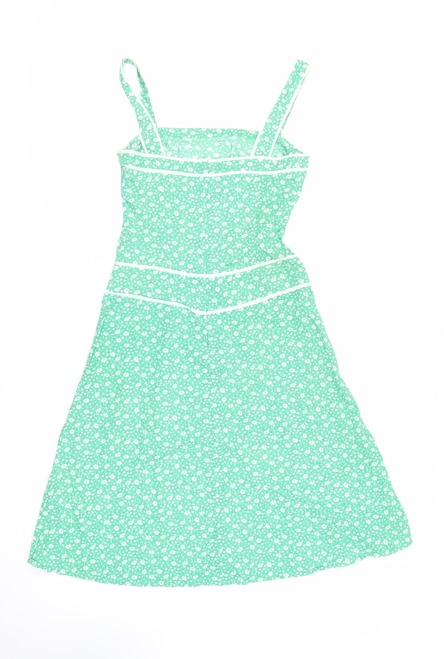 Topshop Womens Green Floral Cotton Tank Dress Size 10 Square Neck Zip